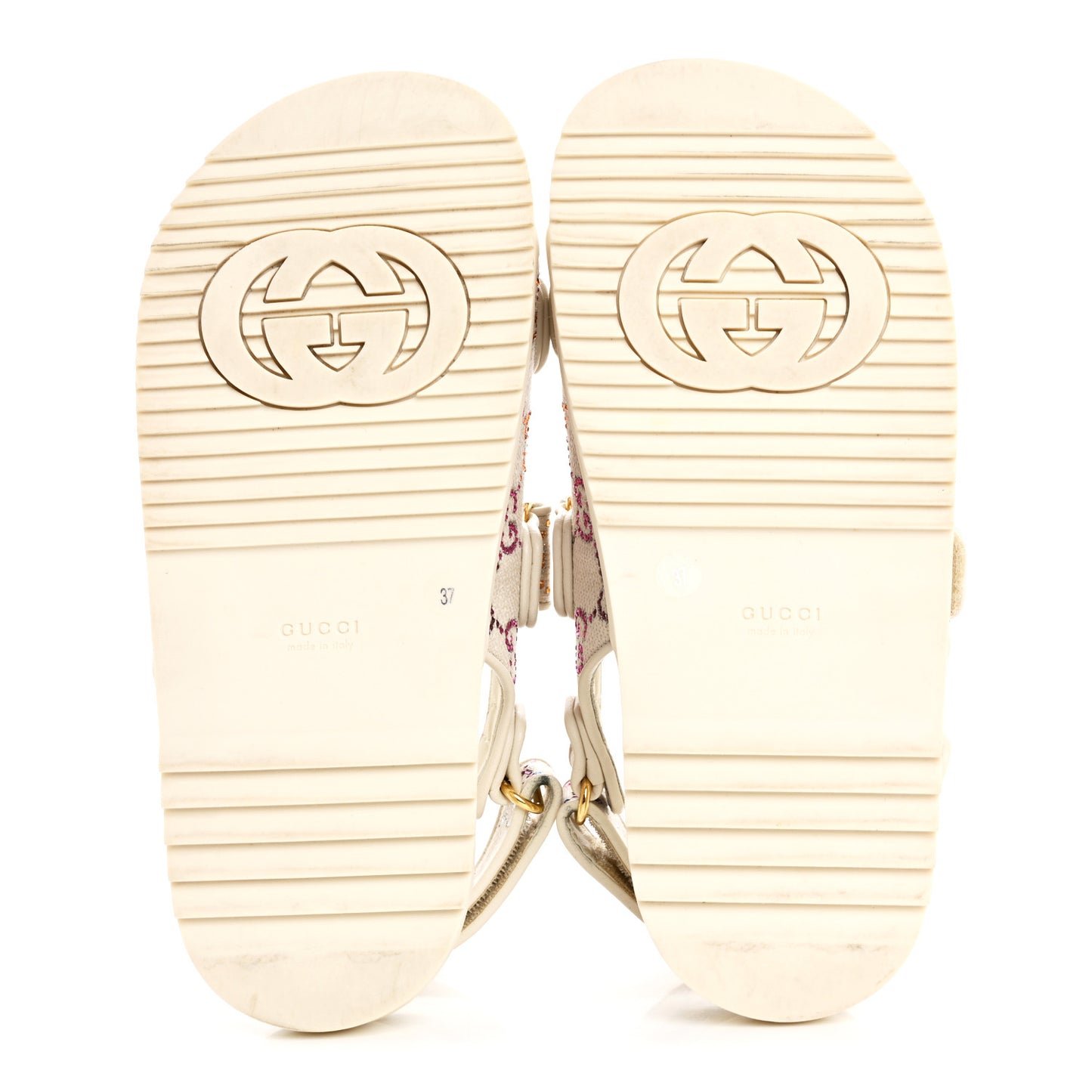 Canvas Lame Crystal GG Monogram Double G Womens Dad Sandals 37 Gardenia Silver Mystic White