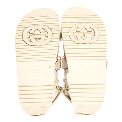 Gucci Canvas Lame Crystal GG Monogram Double G Womens Dad Sandals 37 Gardenia Silver Mystic White 6 of 9