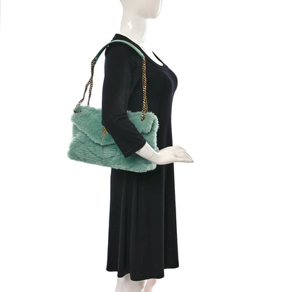 Saint Laurent Merino Shearling Lambskin Quilted Small Loulou Puffer Monogram Chain Satchel Iced Mint 2 of 9
