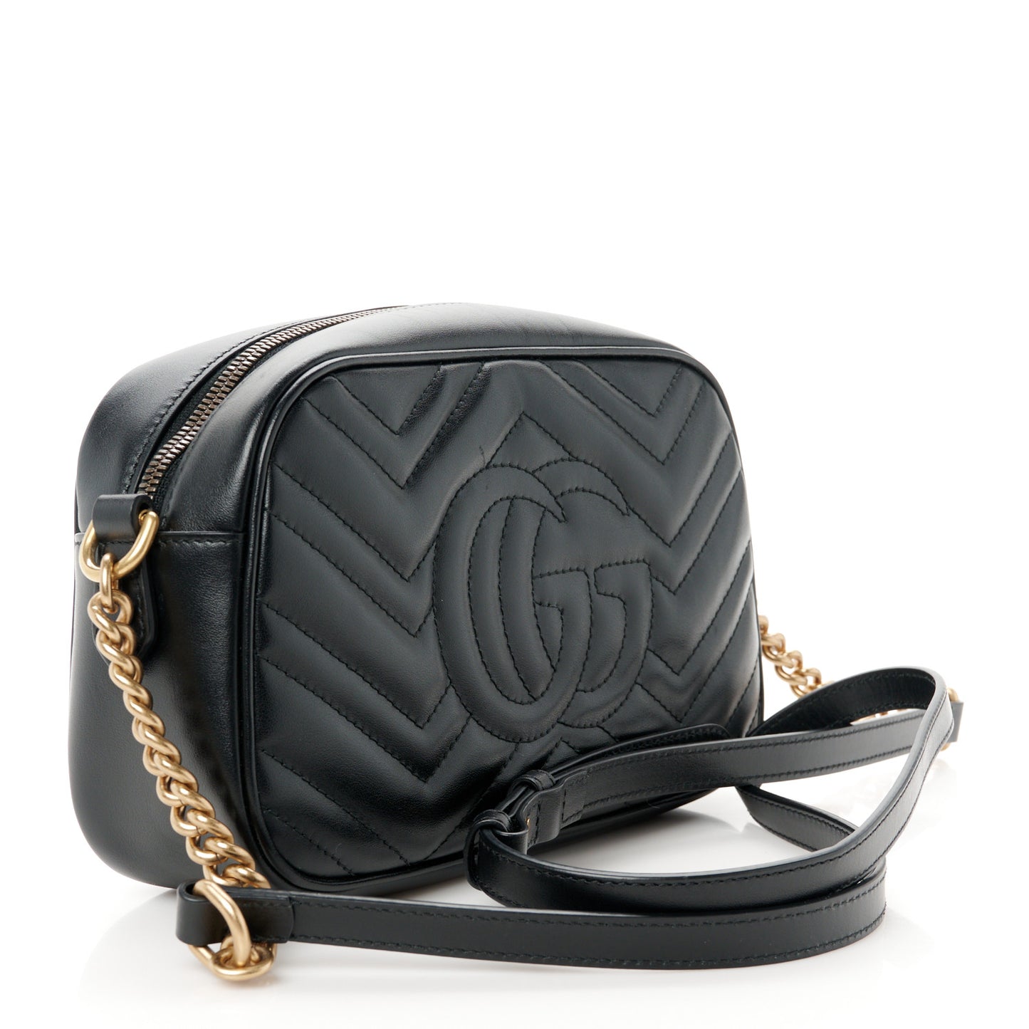 Calfskin Matelasse Small GG Marmont Chain Shoulder Bag Black