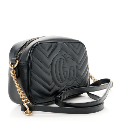 Gucci Calfskin Matelasse Small GG Marmont Chain Shoulder Bag Black 3 of 11