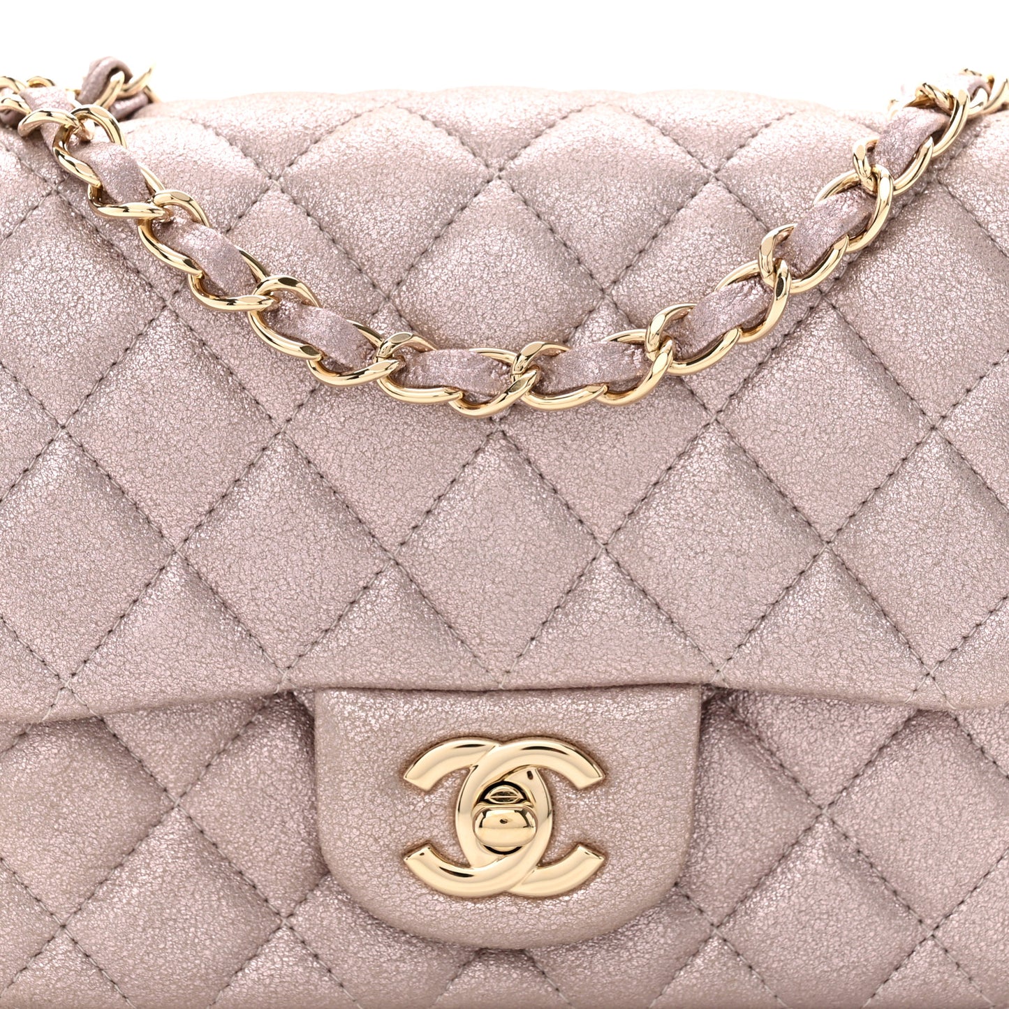 Metallic Lambskin Quilted Mini Square Flap Pink