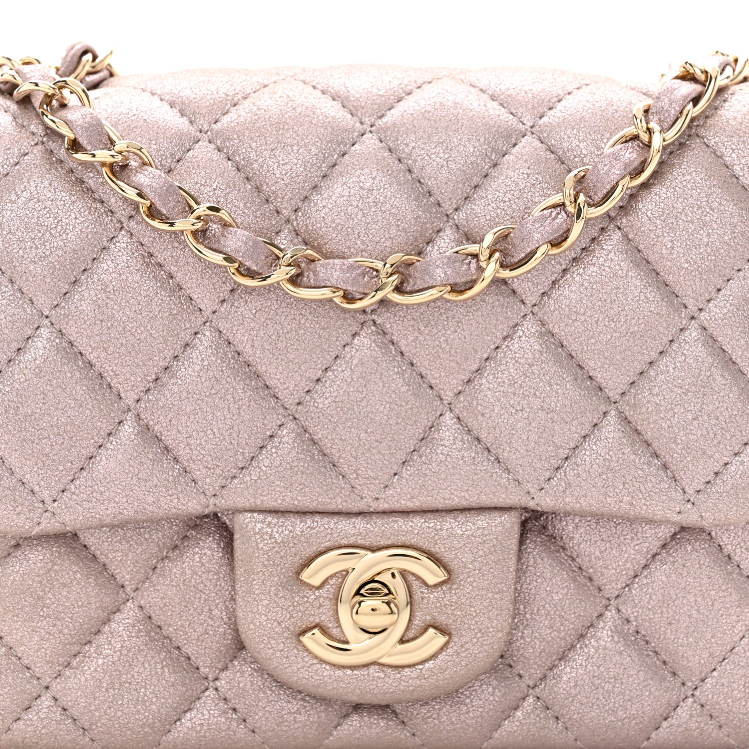 Chanel Metallic Lambskin Quilted Mini Square Flap Pink 8 of 12