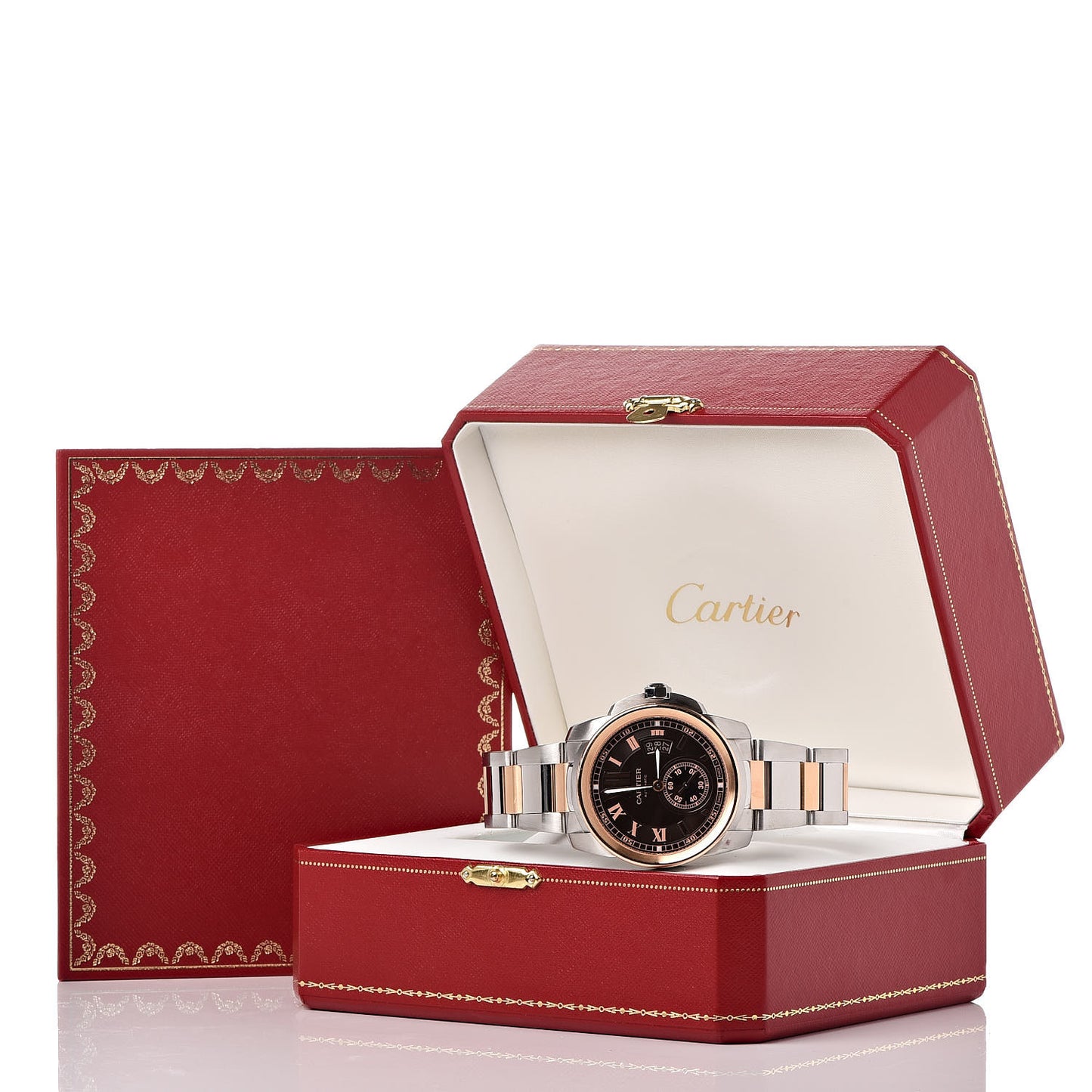 Stainless Steel 18K Pink Gold 42mm Calibre de Automatic Watch Brown