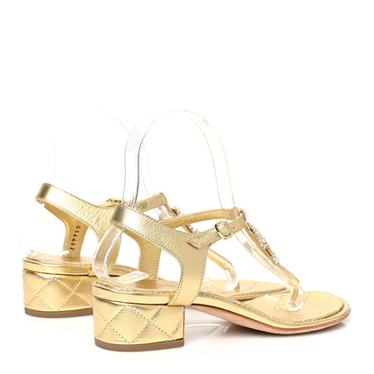 Chanel Laminated Lambskin Quilted CC Pearl Thong Sandals 35.5 Gold 4 of 8