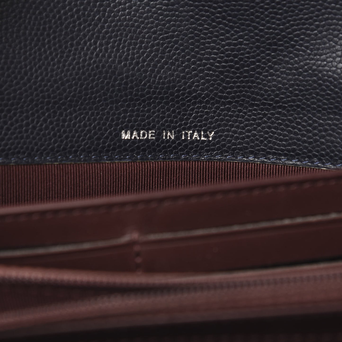 Grained Calfskin Stitched Quilted CC Long Wallet Navy