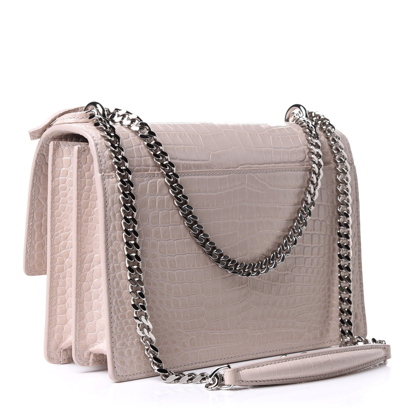 Calfskin Crocodile Embossed Medium Monogram Sunset Washed Light Pink