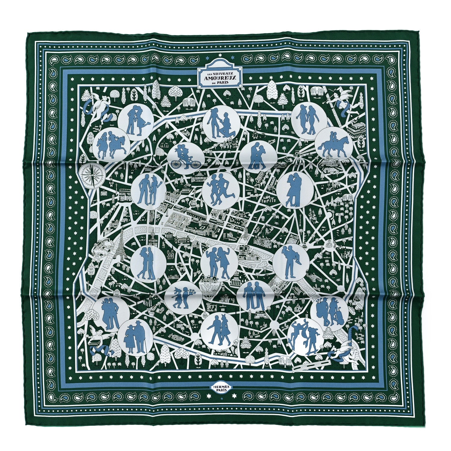 Hermes Silk Les Nouveaux Amoureux de Paris Bandana Scarf 55 1 of 3