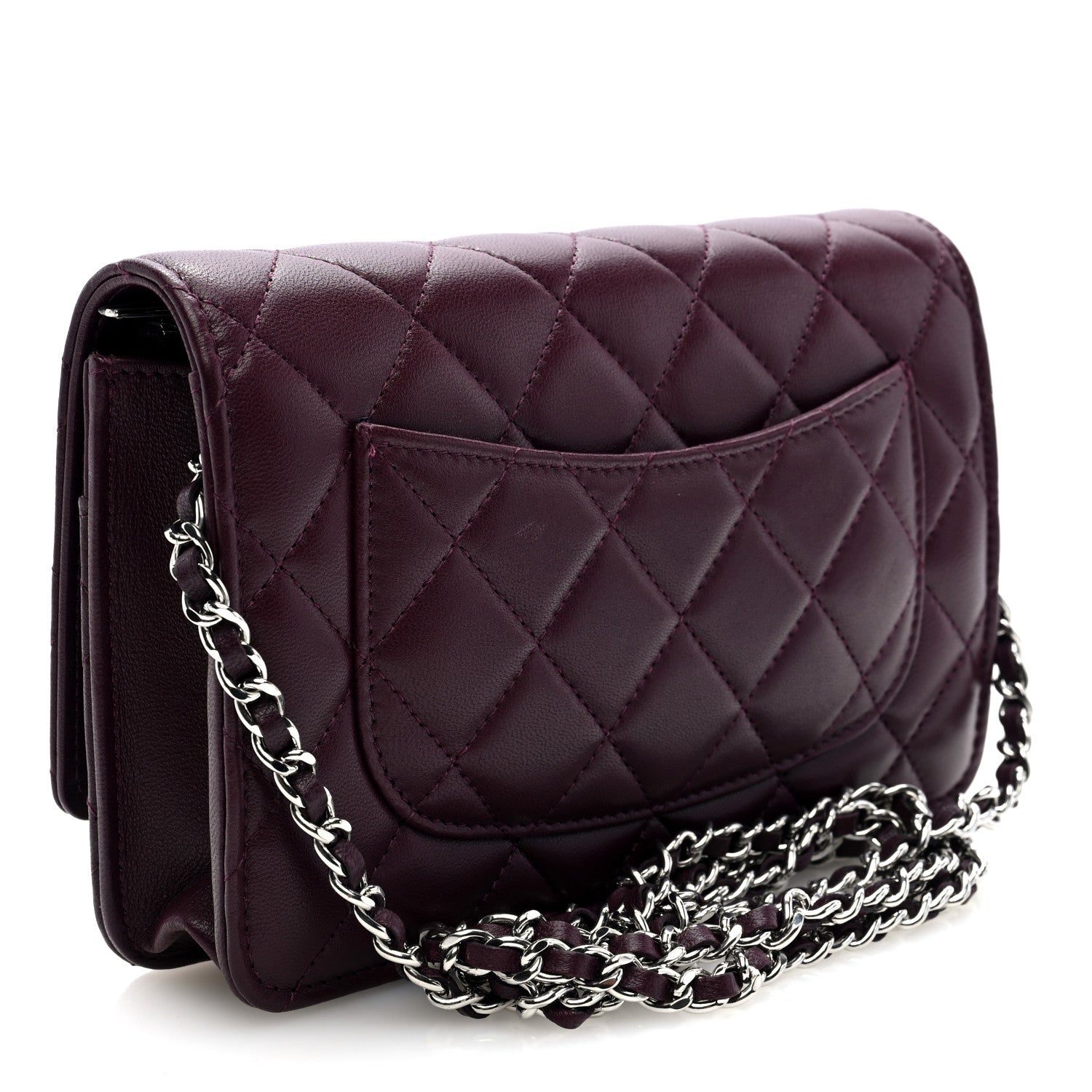 Chanel Lambskin Quilted Enamel CC Wallet On Chain WOC Burgundy 3 of 10