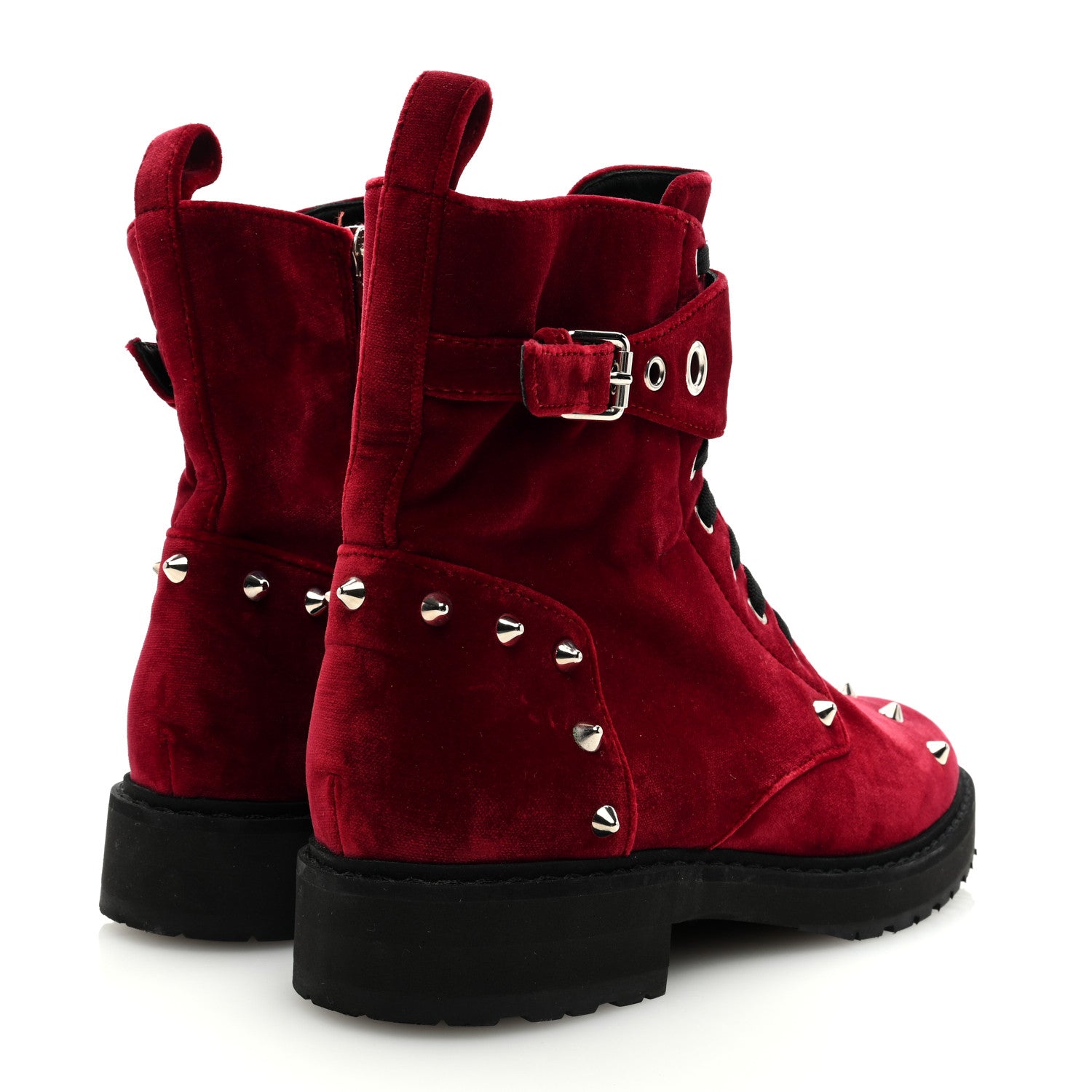 Fendi Velvet Studded FF Combat Boots 39.5 Bordeaux 4 of 7