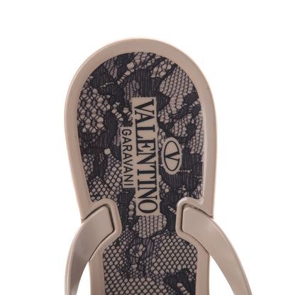 Valentino Garavani PVC Jelly Lace Print Bow Thong Sandals 37 Black Poudre 6 of 7