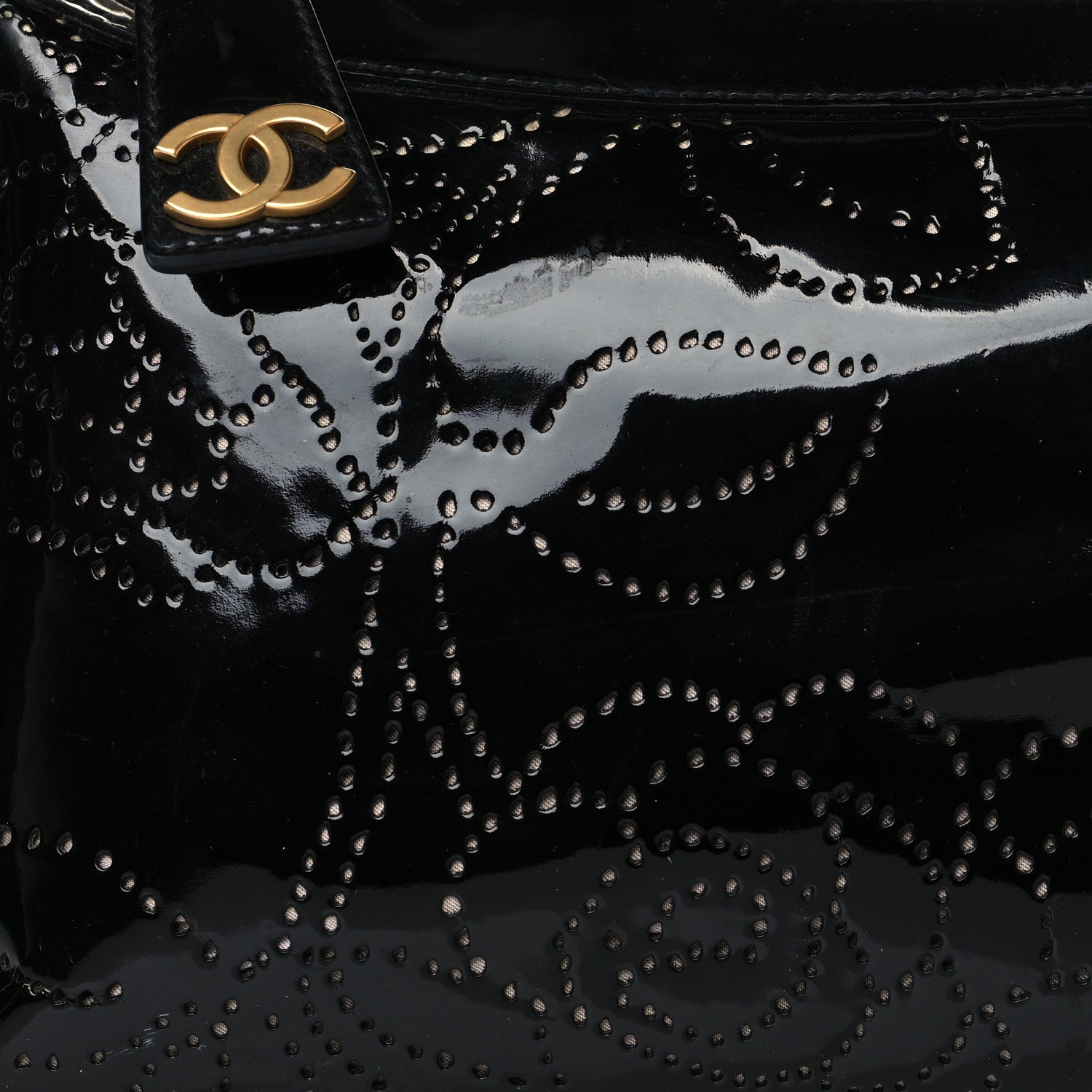 Chanel Patent Perforated Camelia Hobo Black 7 of 9