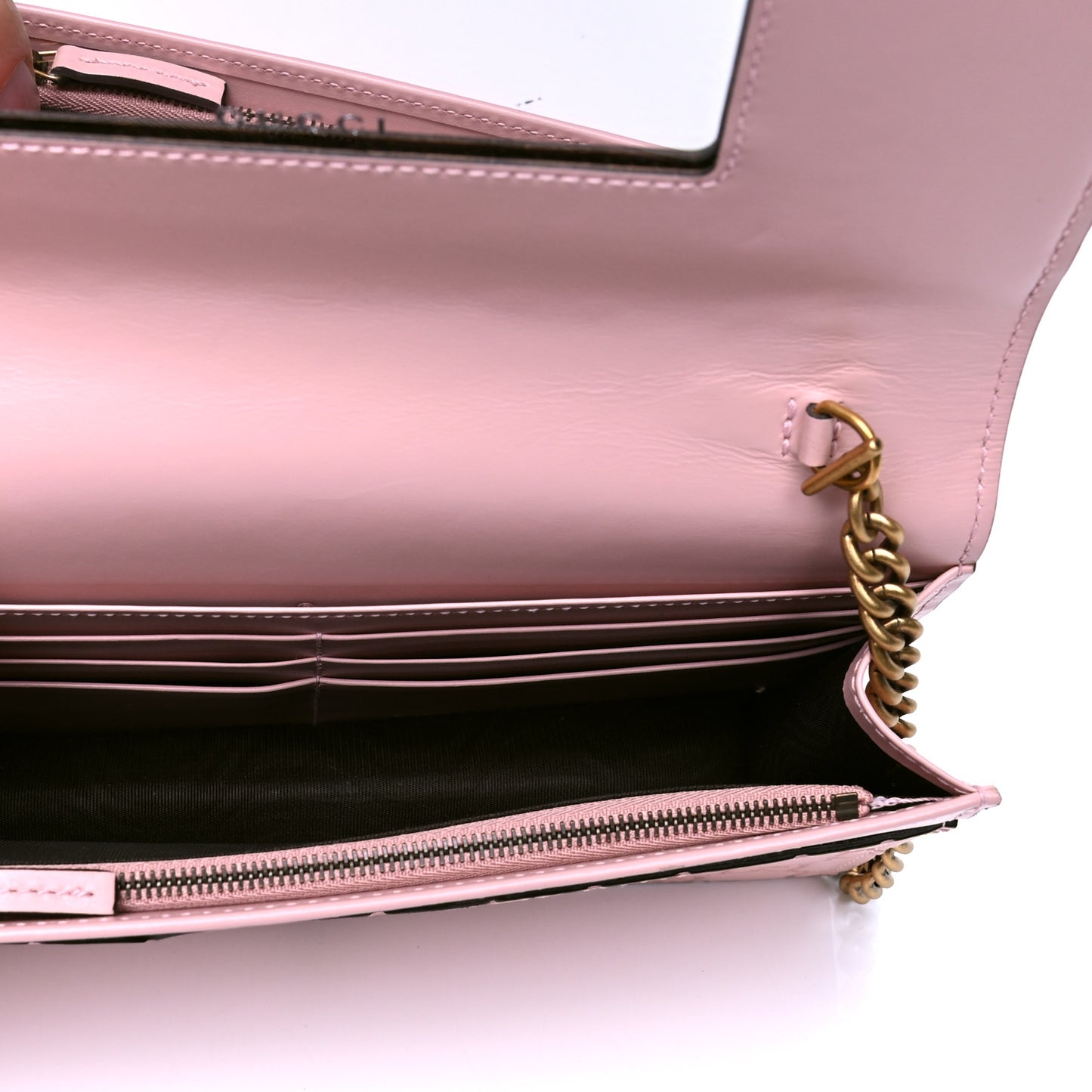 Guccissima Signature Crystal Cat Chain Wallet Light Candy Pink