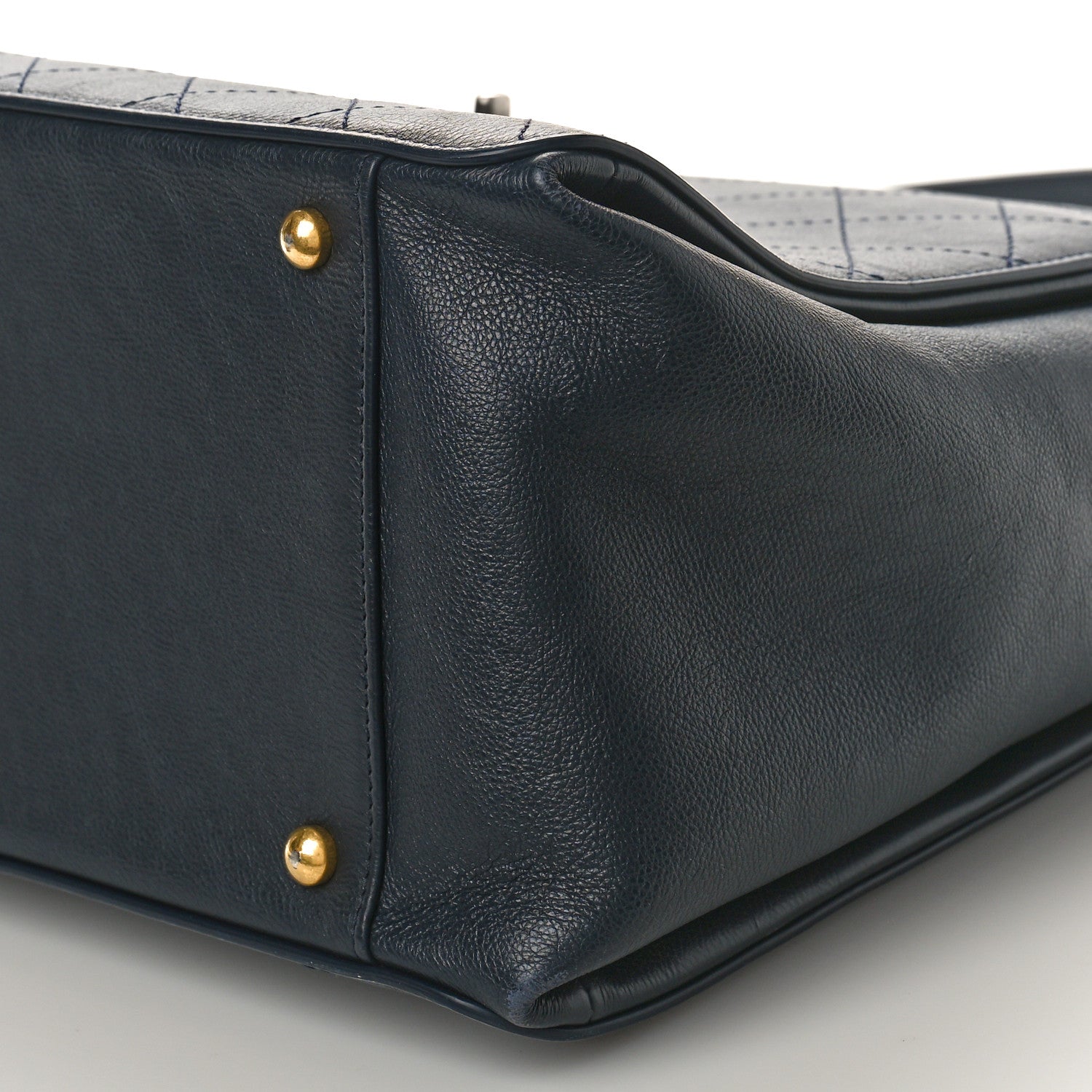 Chanel Calfskin Stitched Large Straight Lines Shopping Tote Navy 9 of 9