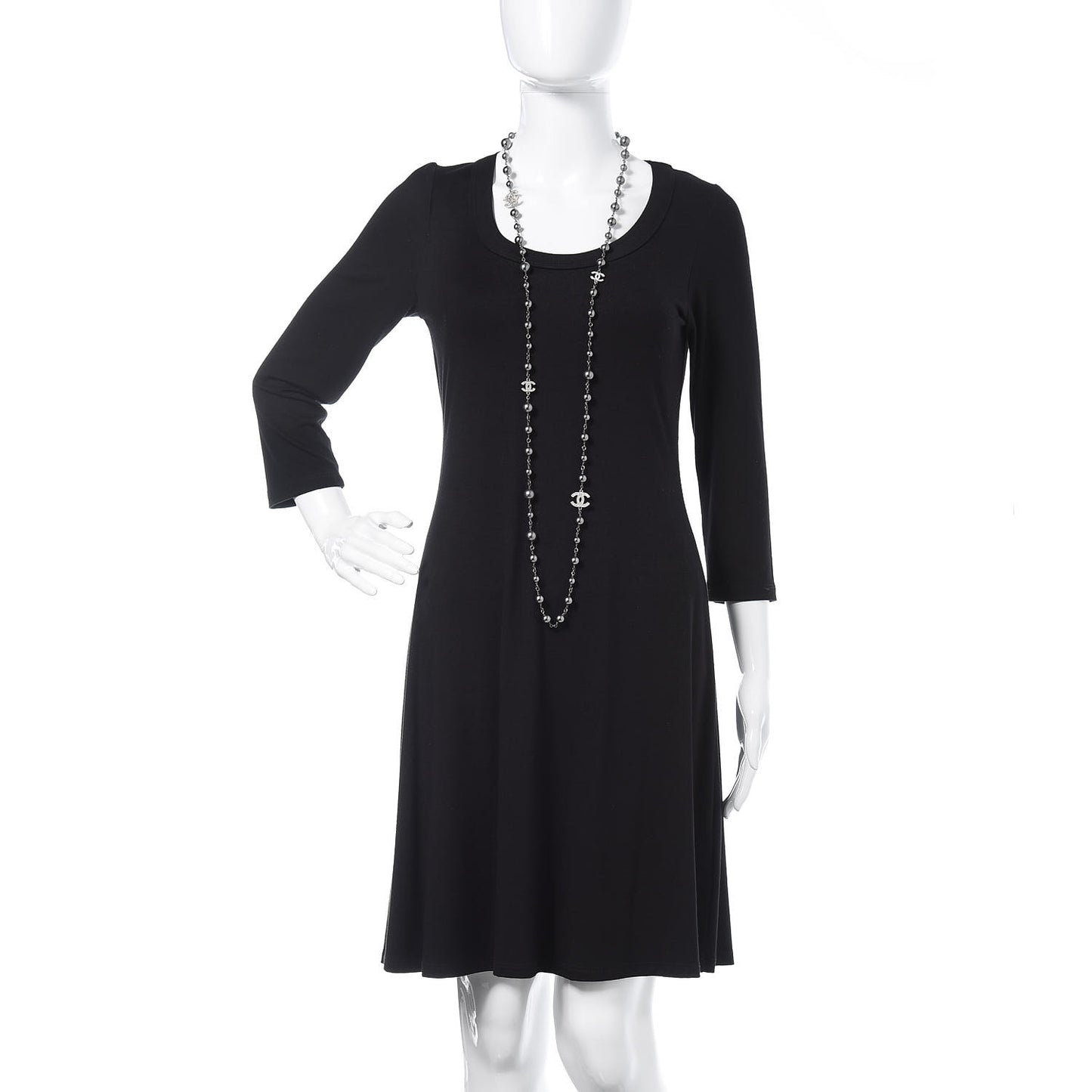 Crystal Pearl Beaded CC Long Necklace Ruthenium