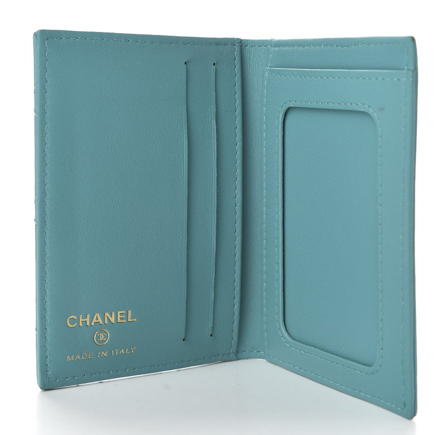 Lambskin Quilted Card Holder Wallet Turquoise