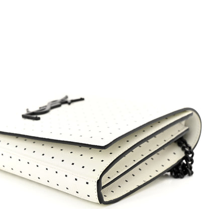 Saint Laurent Grain De Poudre Square Dot Print Monogram Chain Wallet White Matte Black 10 of 10