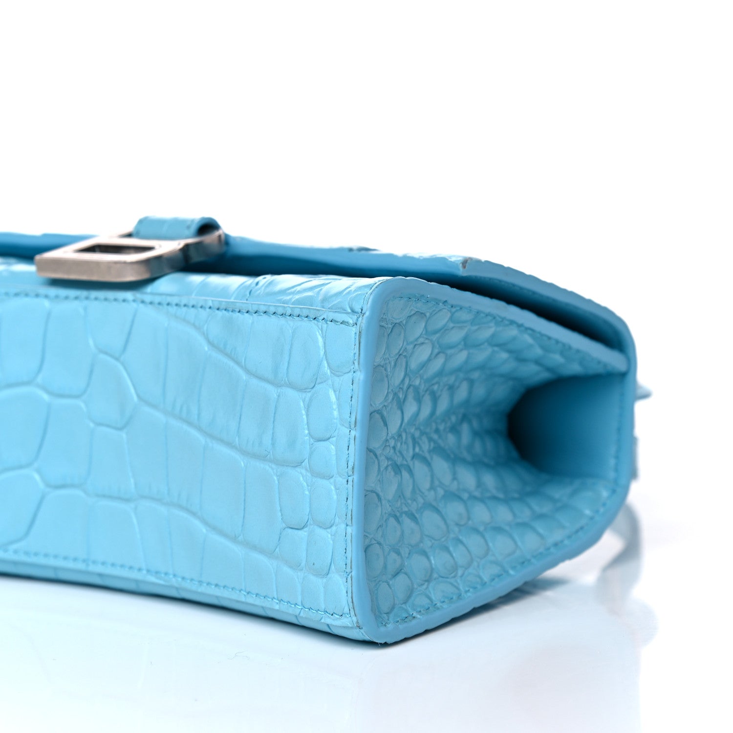 Balenciaga Shiny Calfskin Crocodile Embossed Hourglass Top Handle Bag XS Azur 9 of 15
