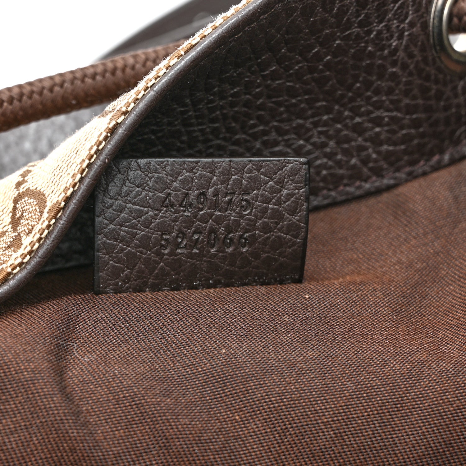 Gucci Monogram Dollar Calfskin O Drawstring Backpack Beige Ebony Testa di Moro Dark Chocolate 7 of 11