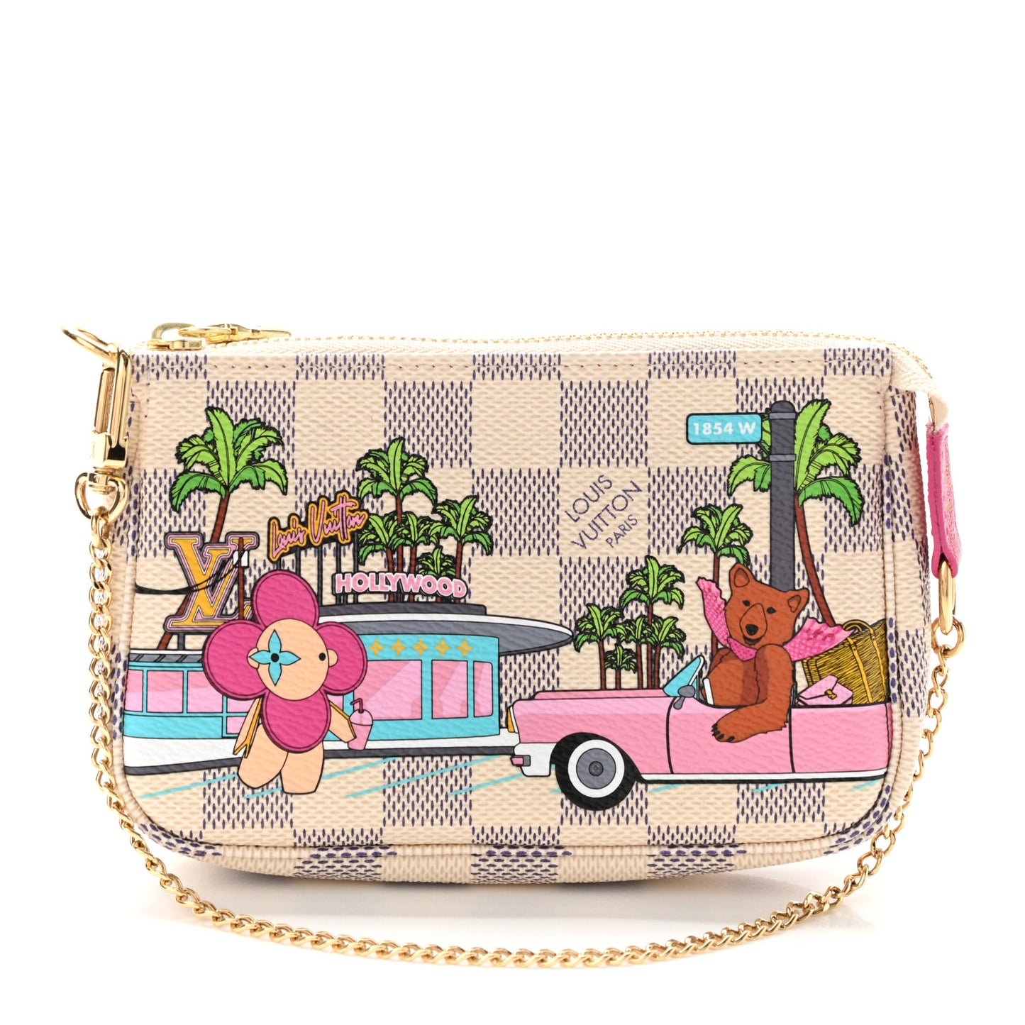 Damier Azur 2021 Christmas Animation Hollywood Mini Pochette Accessories Fuchsia