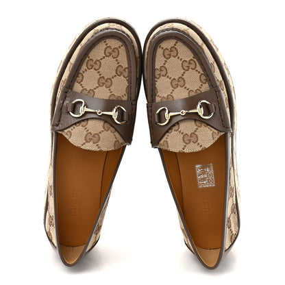 Gucci Monogram Horsebit Calfskin Womens Horsebit Wedge Platform Loafers 38 Beige Ebony 2 of 10