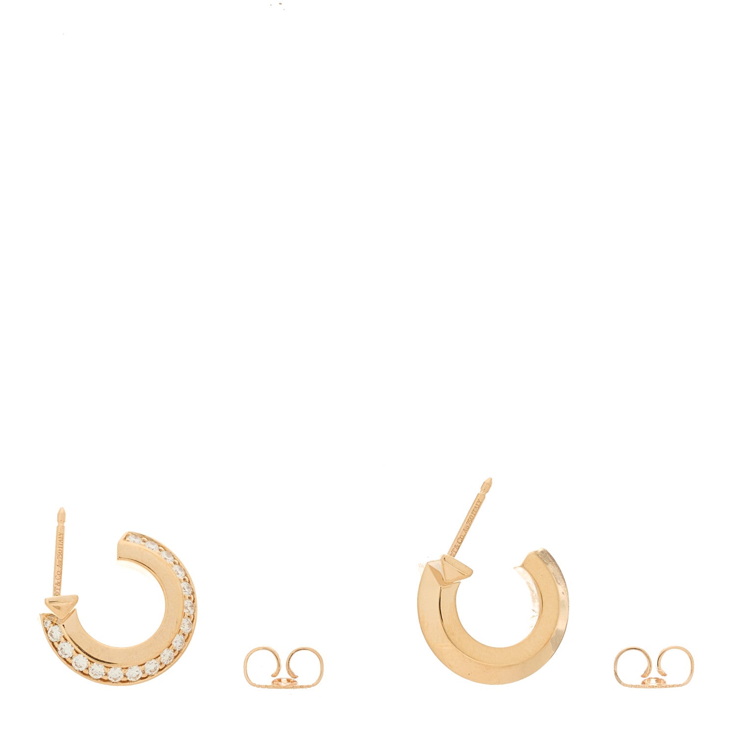 Tiffany 18K Rose Gold Diamond T1 Hoop Earrings 3 of 6