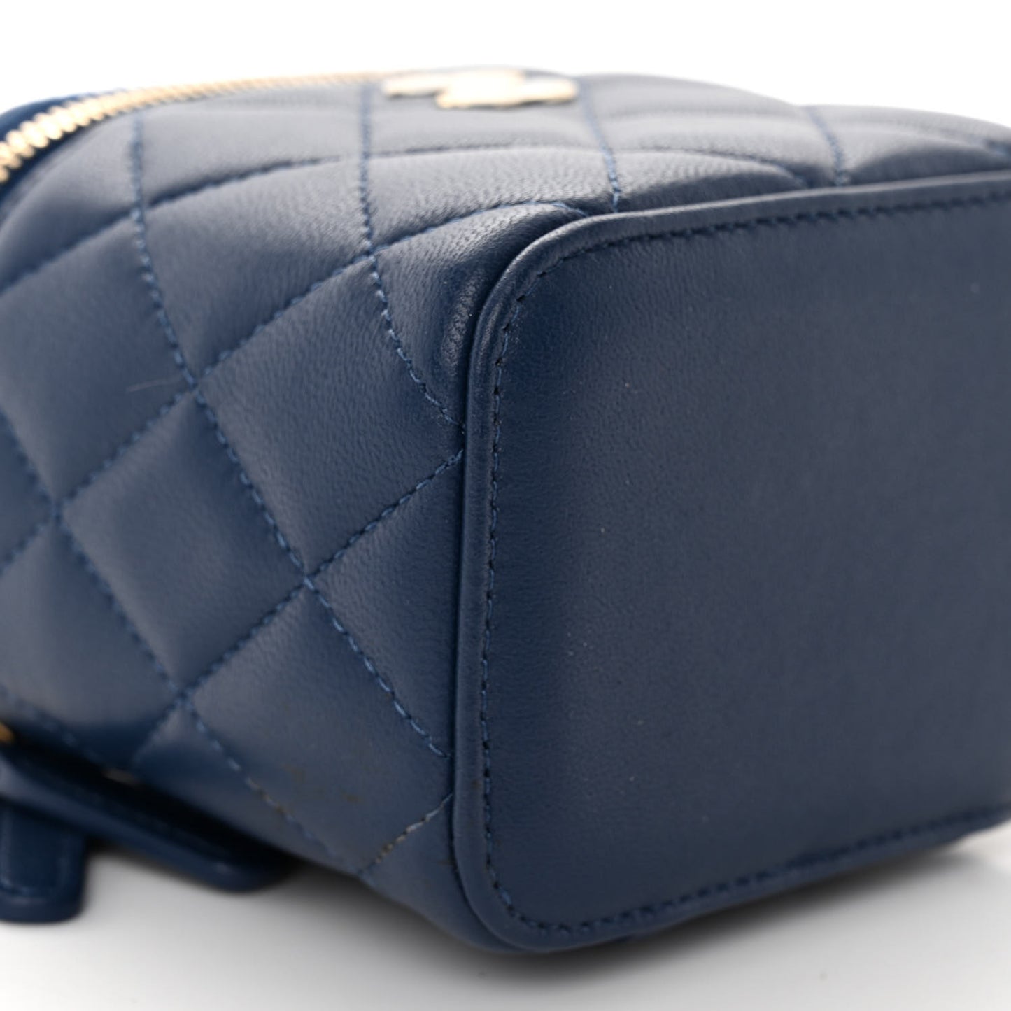 Lambskin Quilted Top Handle Mini Vanity Case With Chain Blue