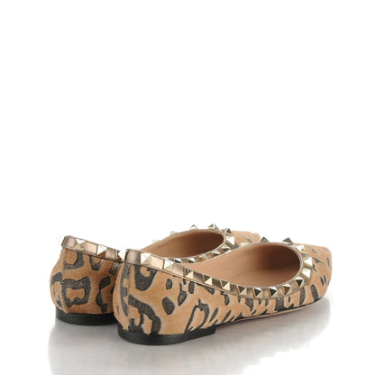 Valentino Garavani Calf Hair Leopard Print Rockstud Ballerina Flats 38 Fucile Al Campion 4 of 7
