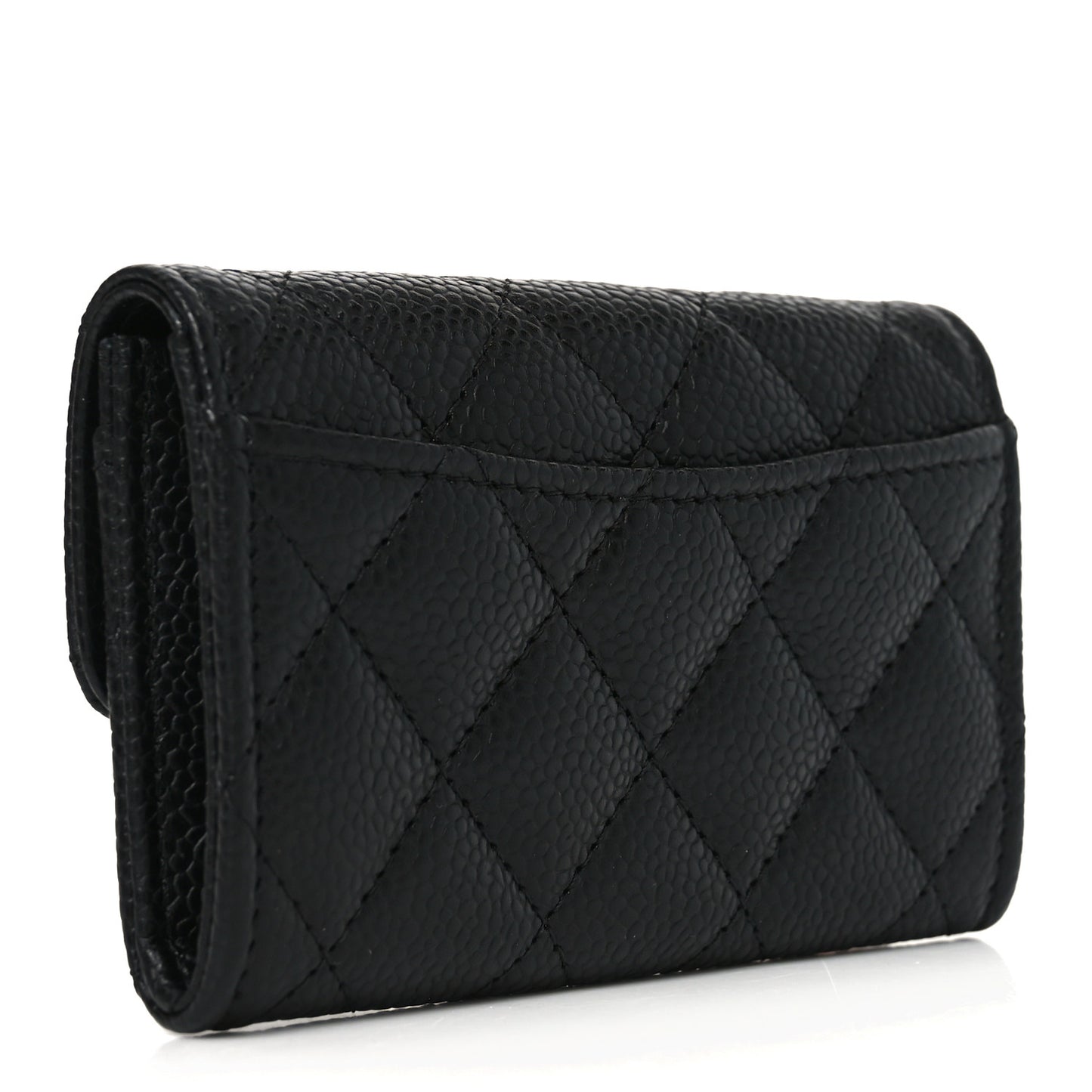 Caviar Quilted Flap Card Holder Wallet Black