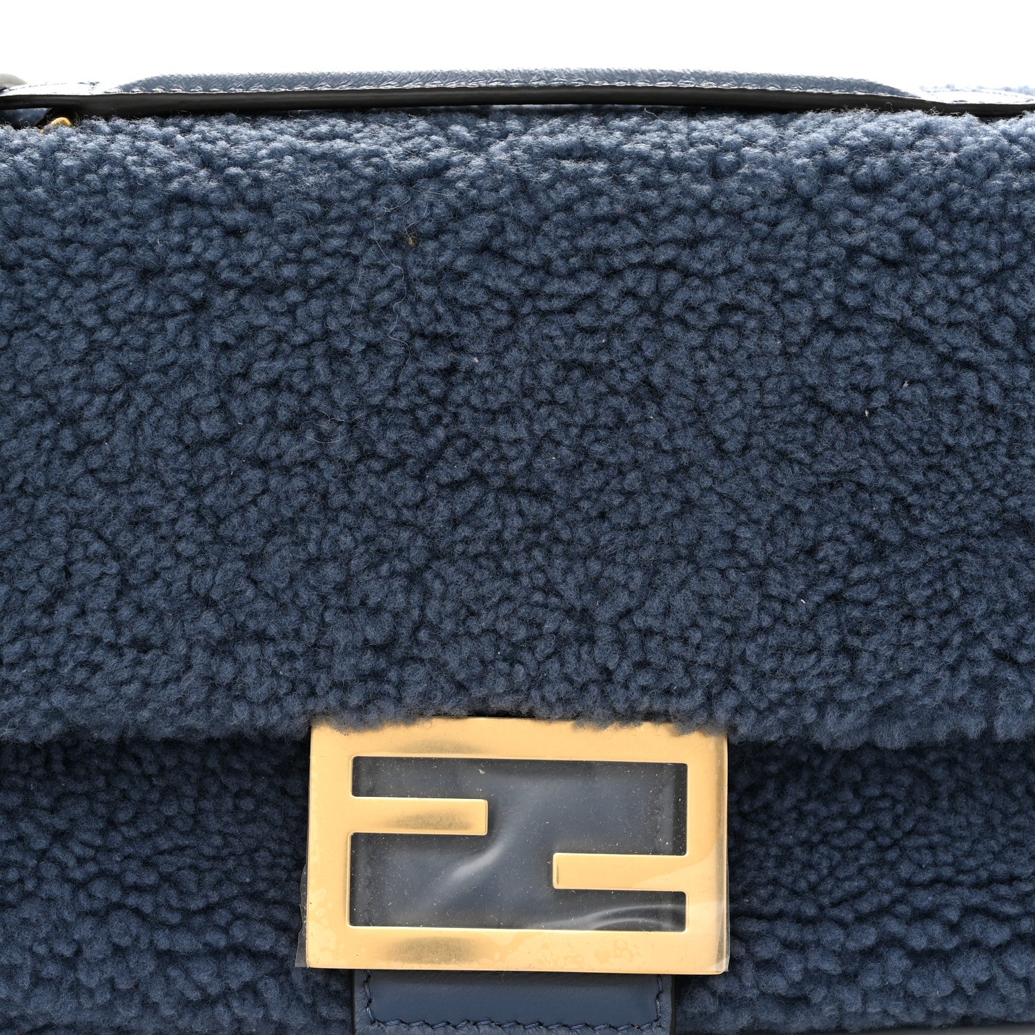 Fendi Shearling Lambskin FF Midi Chain Baguette Mirto 7 of 9