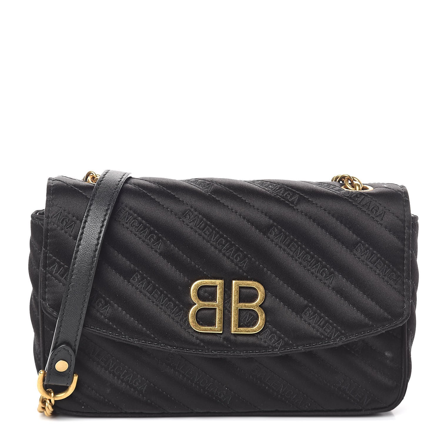Balenciaga Satin Jacquard Logo Matelasse BB Chain Wallet Black 1 of 9