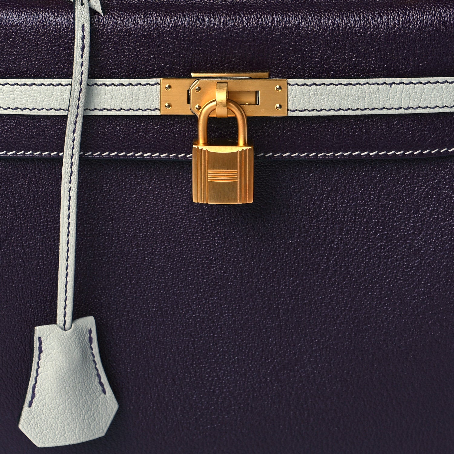 Hermes Chevre Mysore Horseshoe Kelly Sellier 25 Raisin Gris Mouette 8 of 10