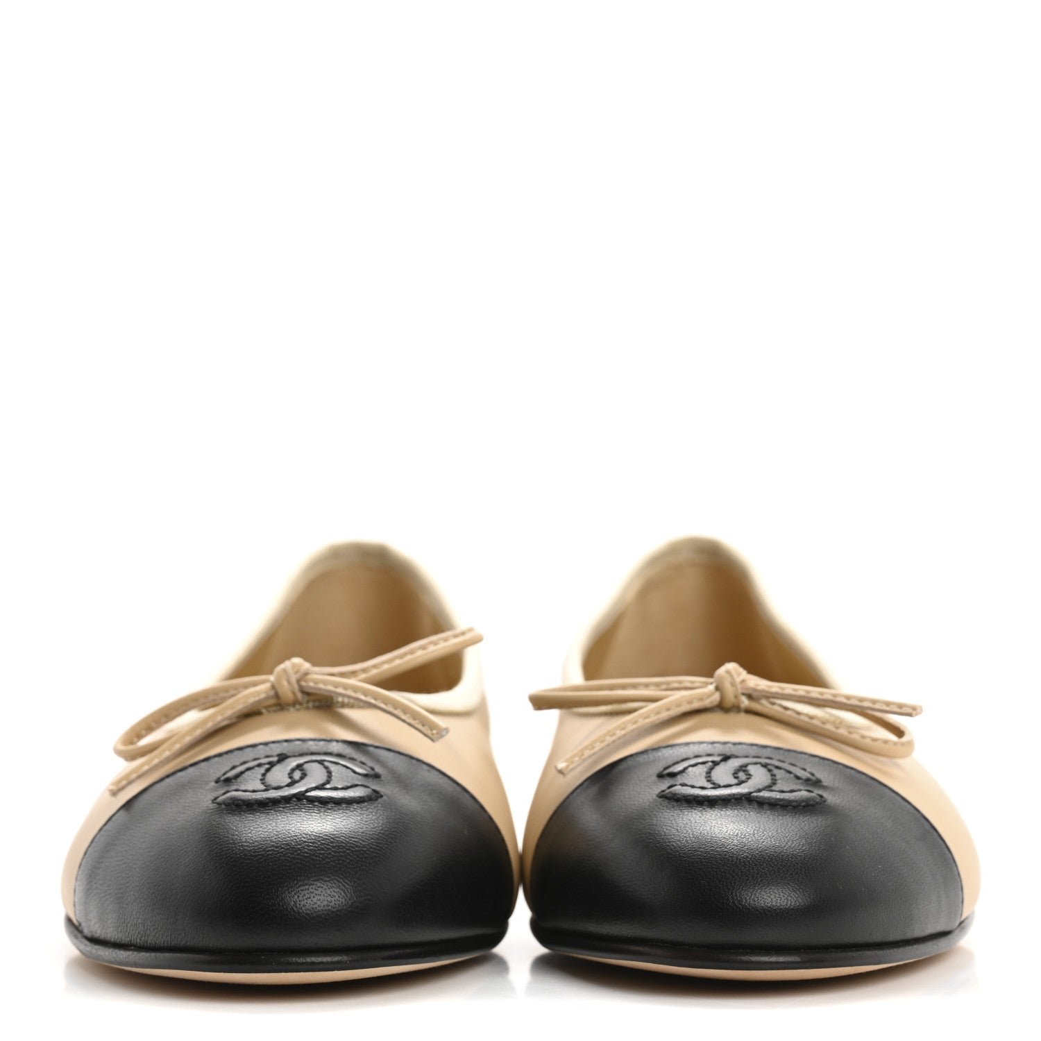 Chanel Lambskin Cap Toe CC Ballerina Flats 38 Beige Black 3 of 10