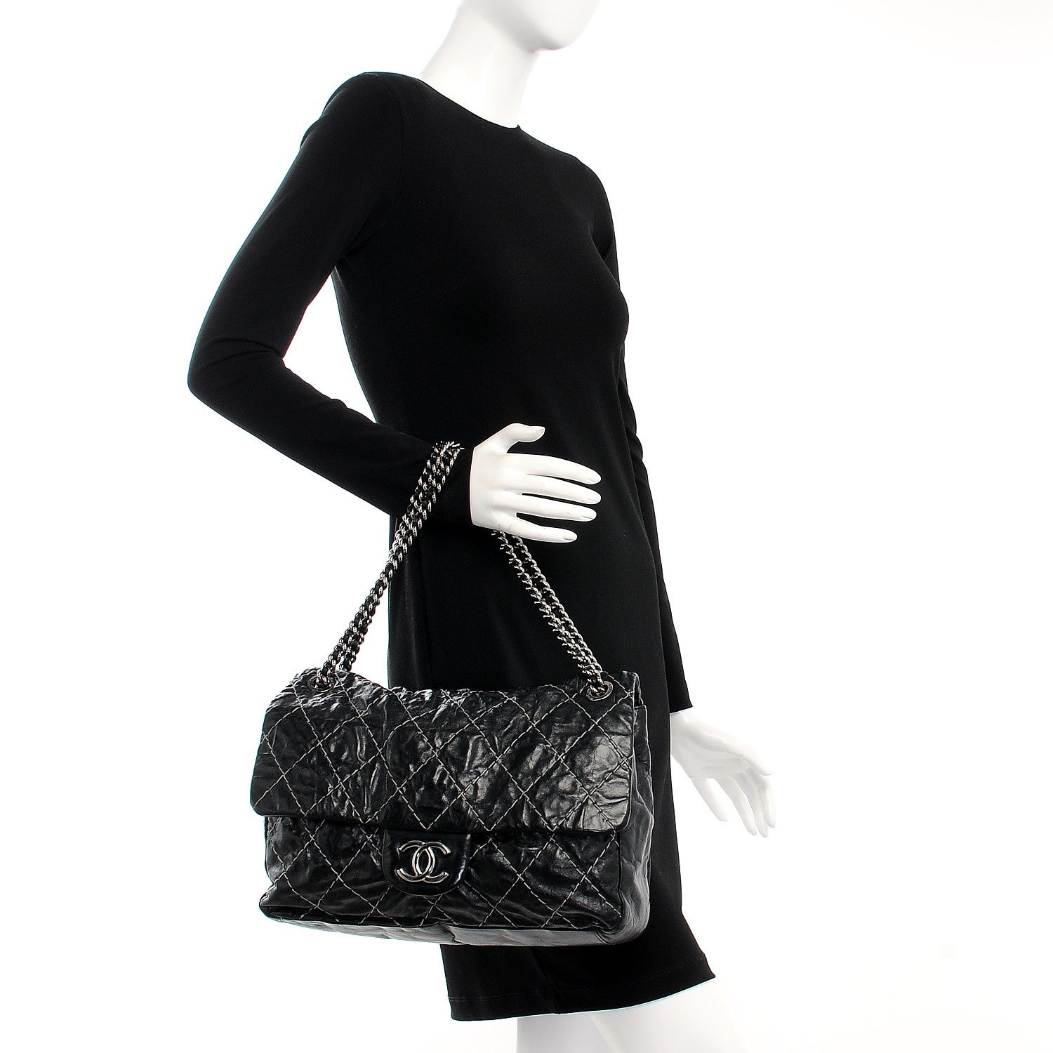 Chanel Glazed Goatskin Double Stitch Maxi Flap Black 2 of 10