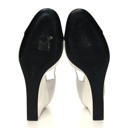 Chanel Lambskin Patent Cap Toe Mary Jane Wedge Pumps 41 White Black 5 of 9