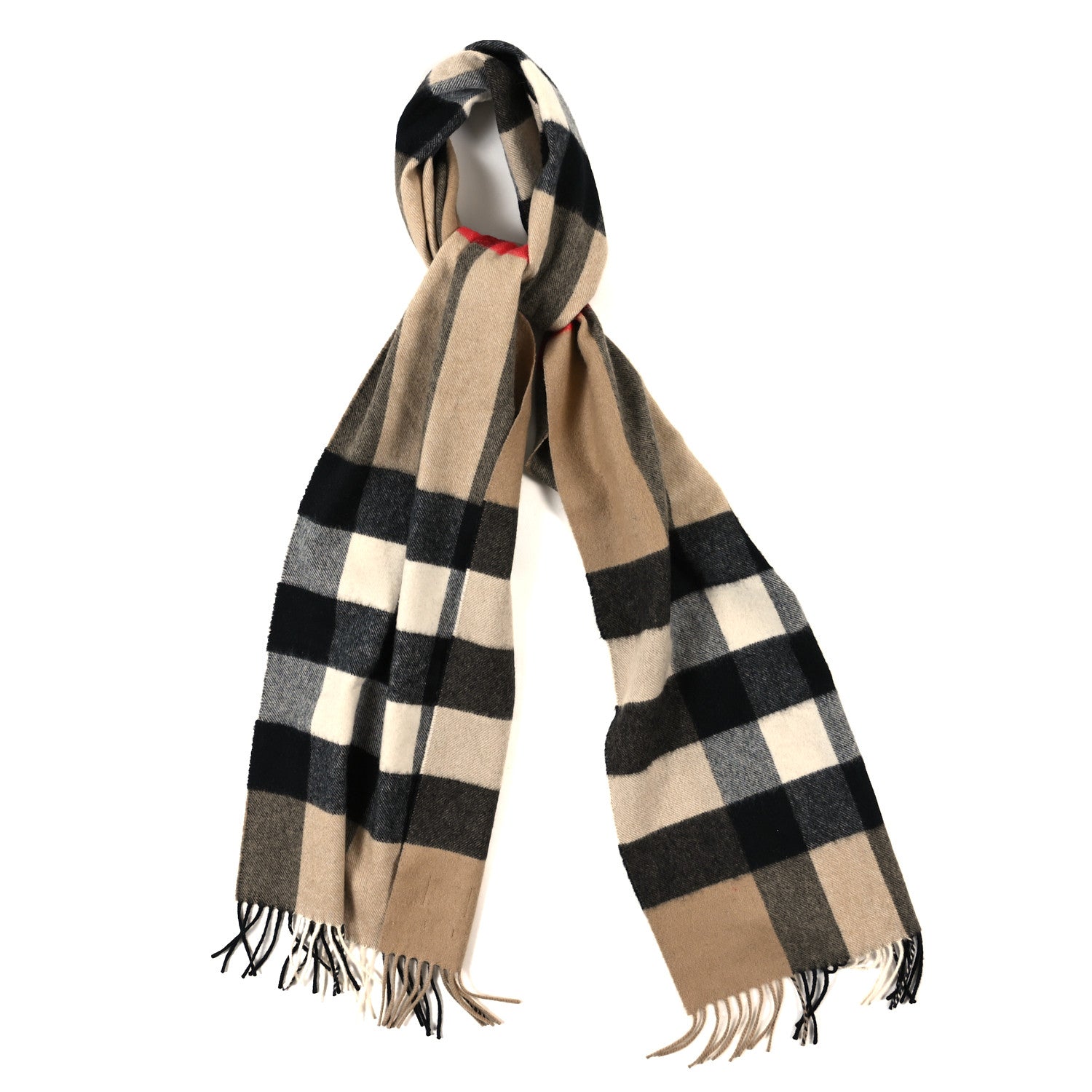 Burberry Cashmere Classic Check Fringe Scarf Camel 2 of 4