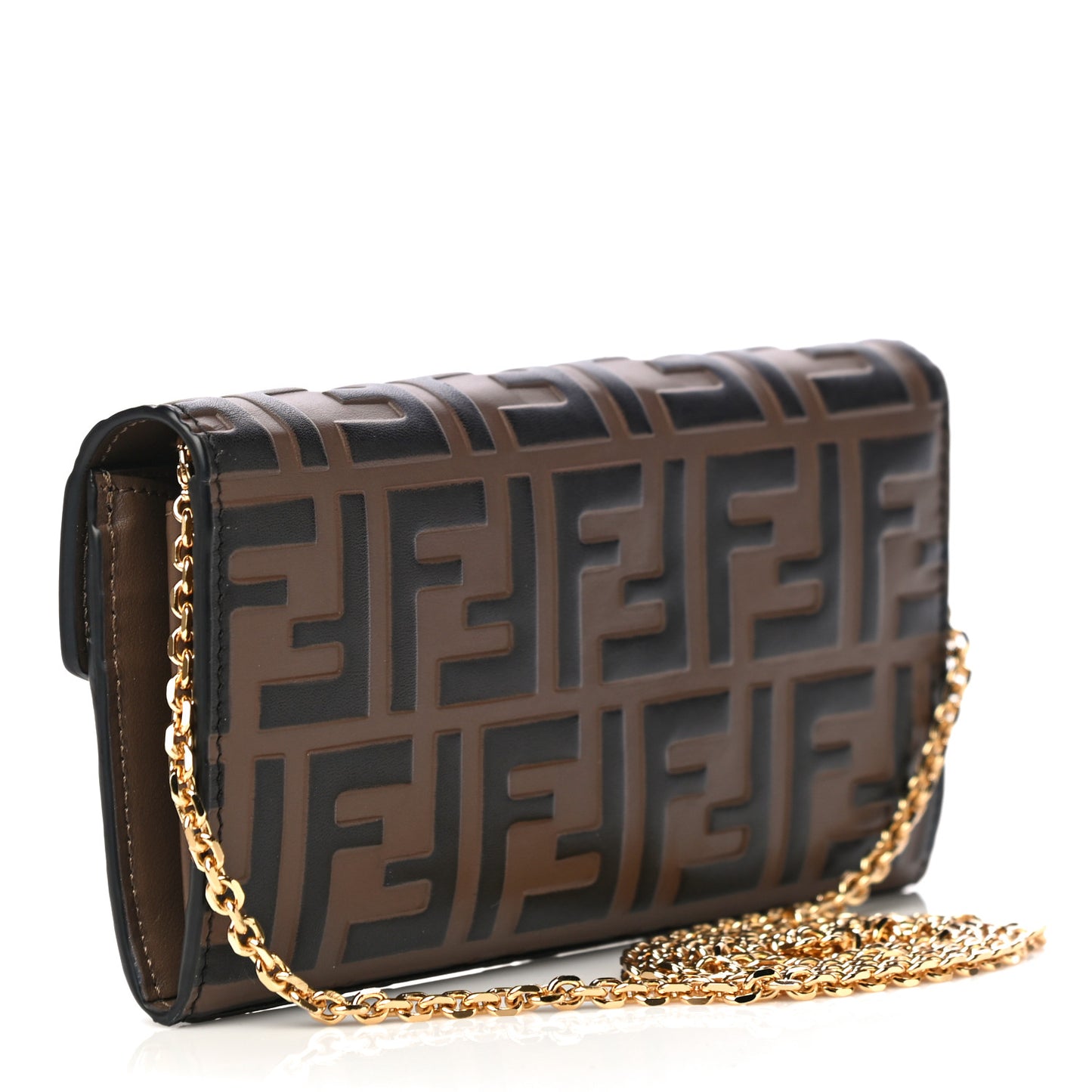 Vitello Soft F is Fendi Bi-Color FF 1974 Embossed Continental Envelope Wallet On Chain Maya Black