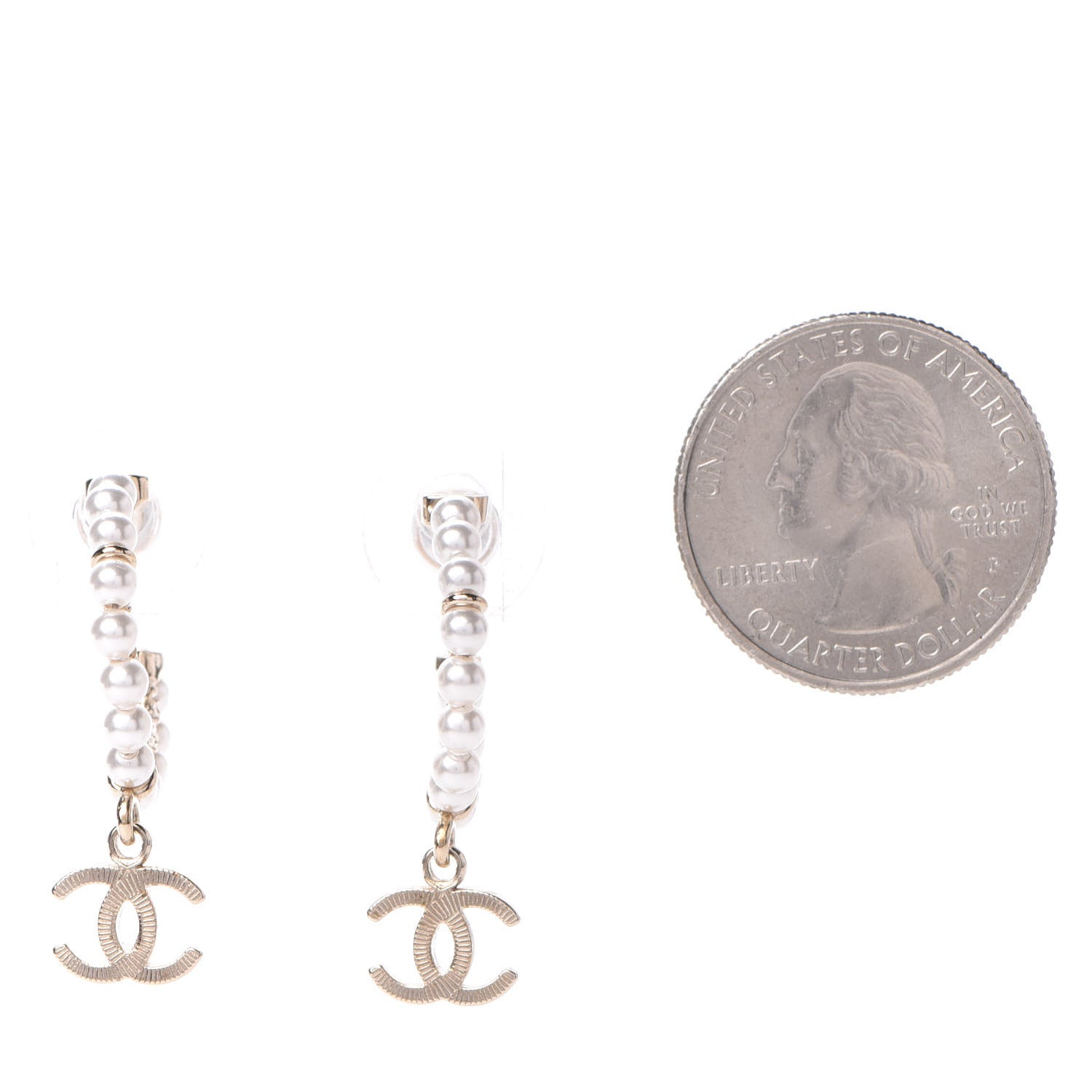 Chanel Pearl Charms CC Hoop Earrings Gold 2 of 5