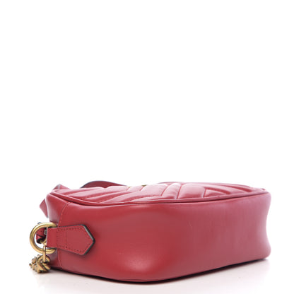 Gucci Calfskin Matelasse Mini GG Marmont Chain Shoulder Bag Hibiscus Red 3 of 9