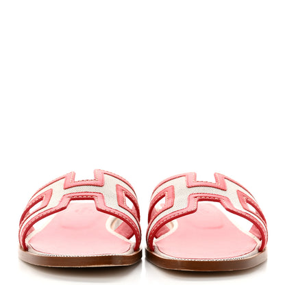Hermes Canvas Calfskin Oran Sandals 37 Prunoir Rouge A Levre 2 of 7