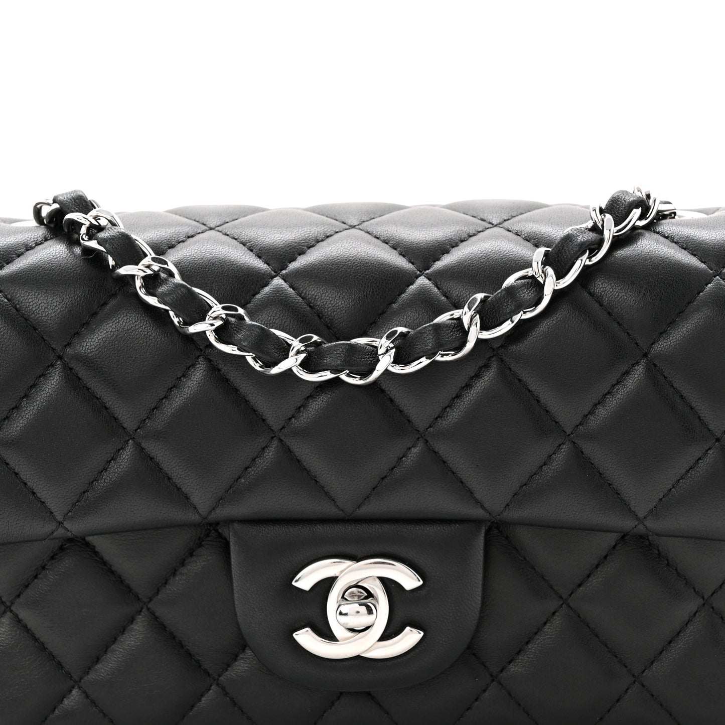 Lambskin Quilted Mini Rectangular Flap Black