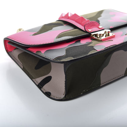 Valentino Garavani Nappa Canvas Camouflage Medium Glam Lock Rockstud Flap Fuxia Fluo 7 of 9