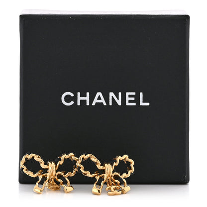 Chanel Lambskin Chain Bow Stud Earrings Black Gold 5 of 5