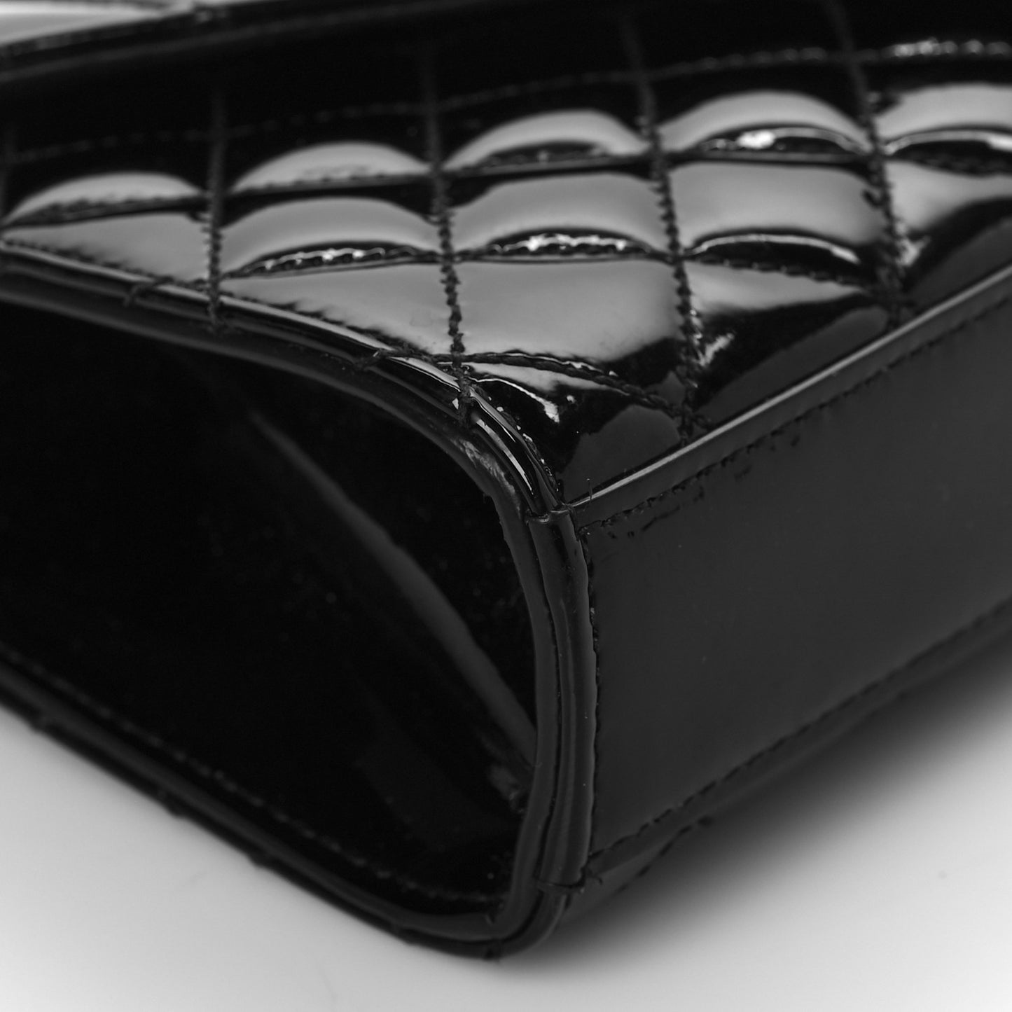 Patent Mixed Matelasse Triquilt Small Monogram Satchel Black