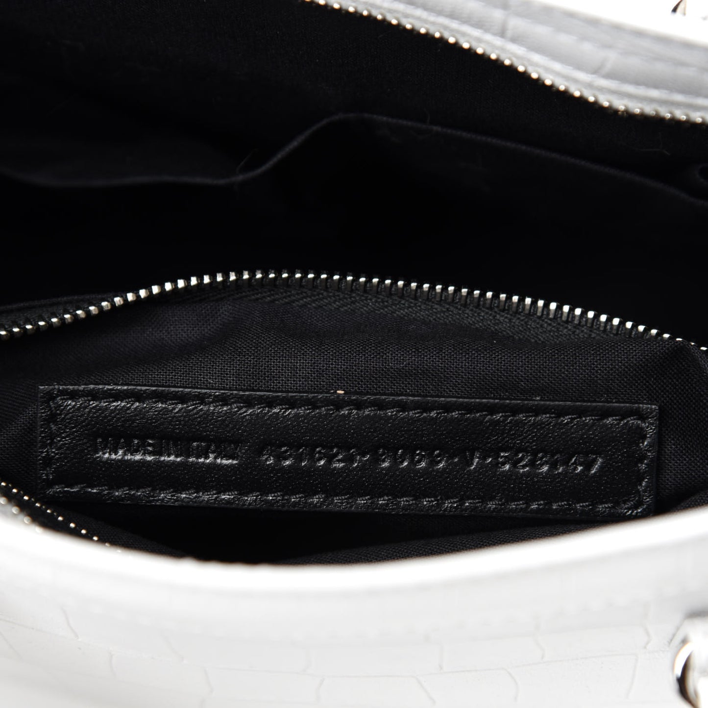 Matte Supple Lambskin Crocodile Embossed Classic Silver Hardware S City White