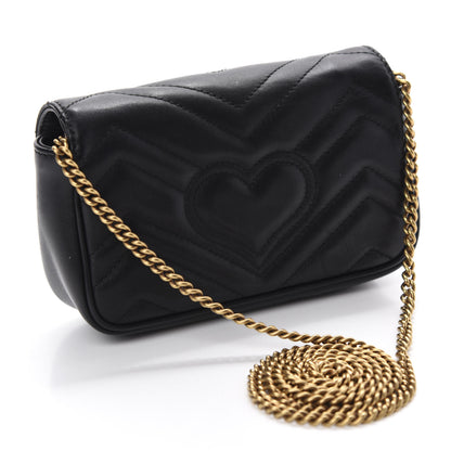 Gucci Calfskin Matelasse Super Mini GG Marmont Shoulder Bag Black 3 of 10