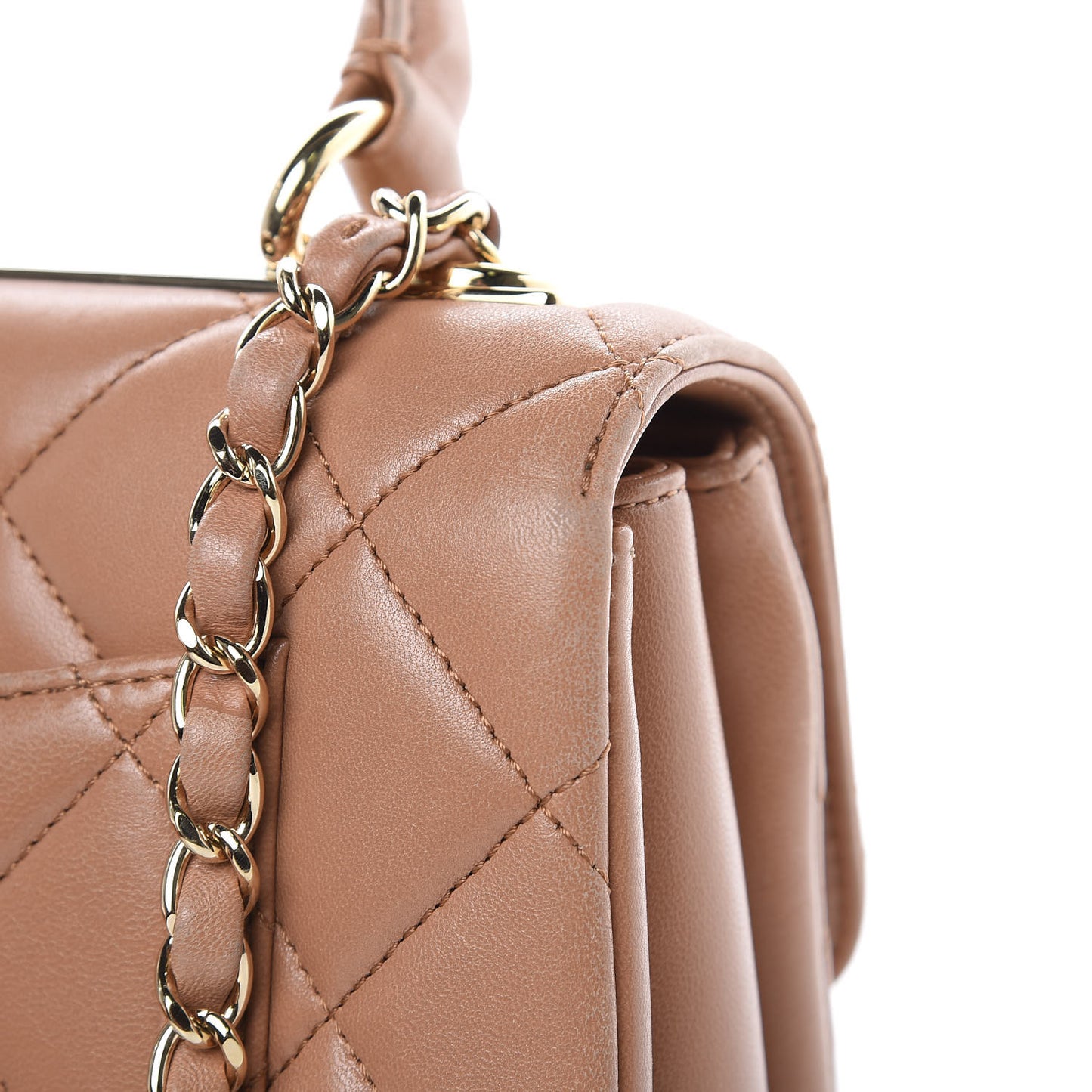 Lambskin Quilted Small Trendy CC Flap Dual Handle Bag Camel