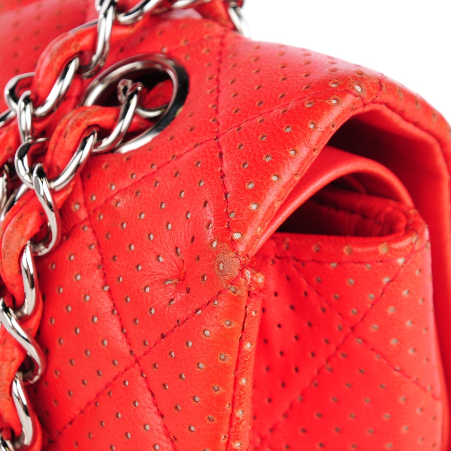 Chanel Lambskin Perforated Medium Double Flap Red 11 of 15