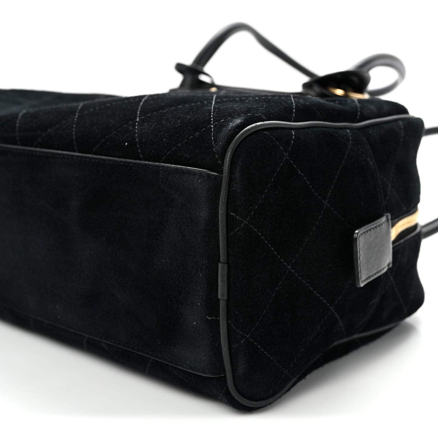 Suede Calfskin Large Perfect Bowling Bag Black