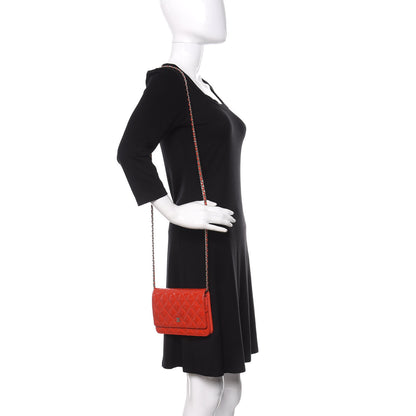 Chanel Patent Quilted Wallet On Chain WOC Red 2 of 14